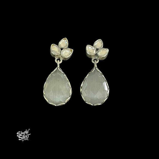 White Kundan Flower with White Stone Drop