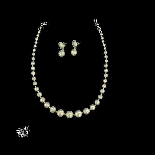 Silver Statement Ball Necklace with Earrings Set