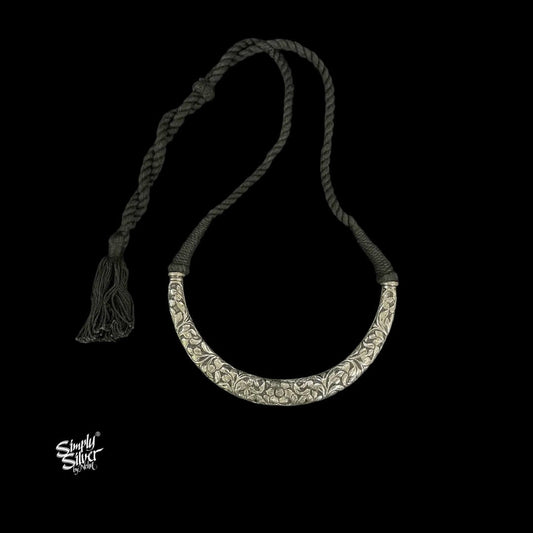 Silver Statement Floral Hasli with Black Thread