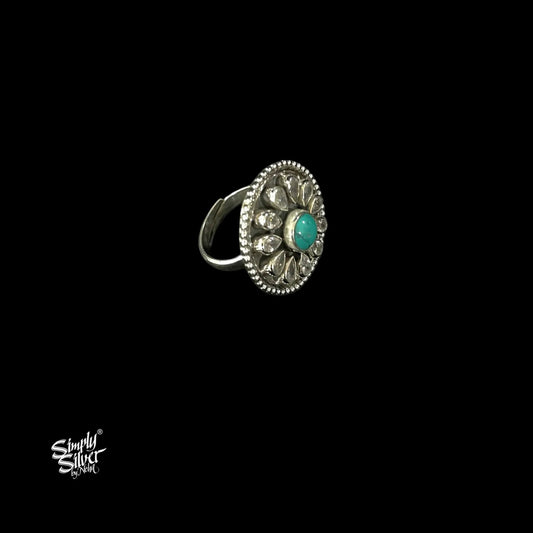 Centre Turquoise & AD Stone Flower Ring-1