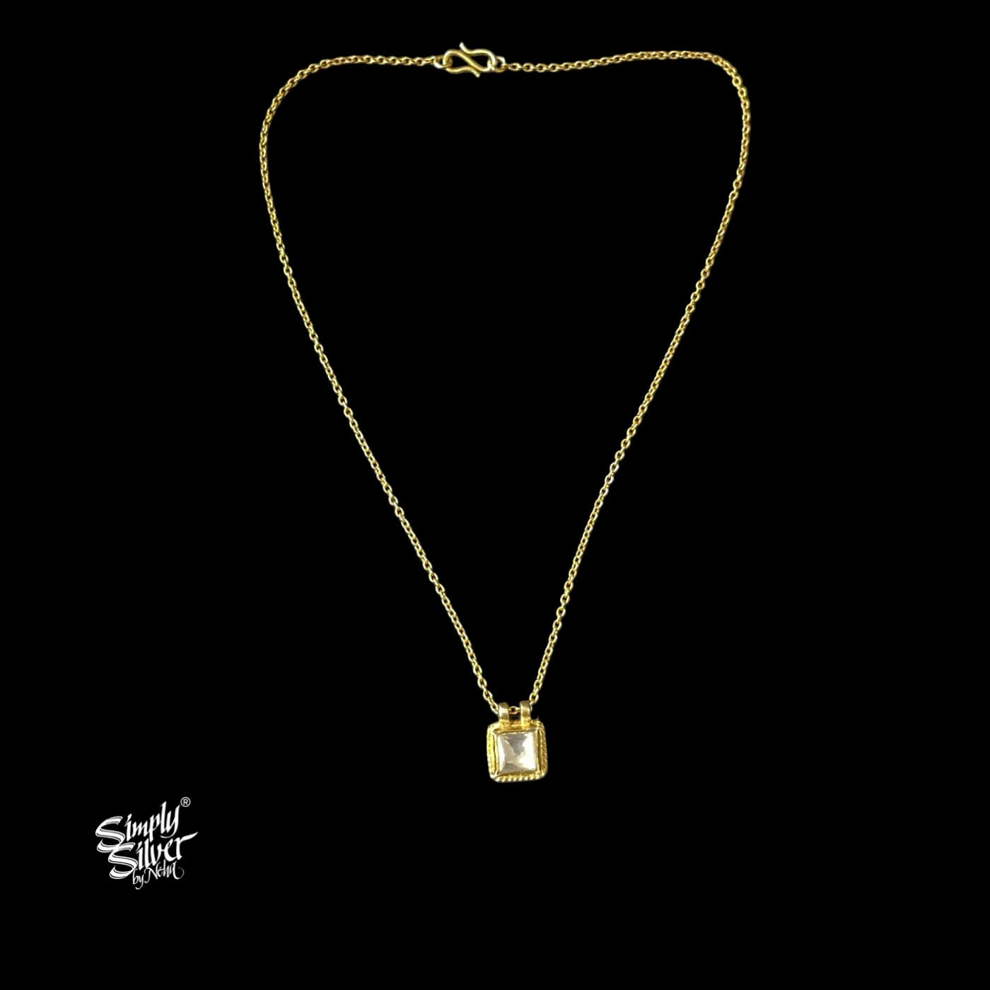 Gold Polish Silver Chain with White Color Stone Necklace MH5813