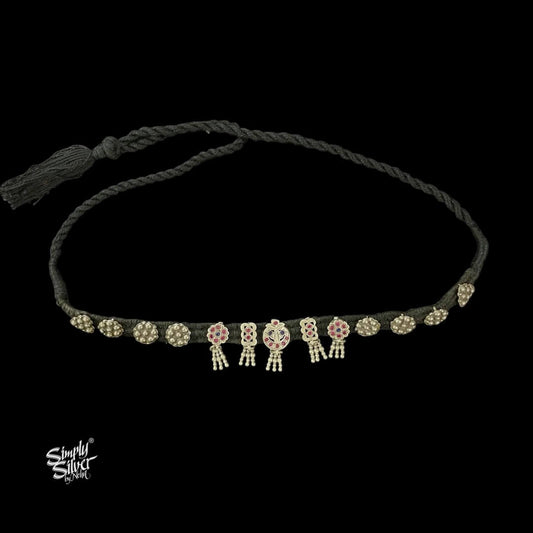Silver Flower with Pink & Blue Stone Choker - MH5830