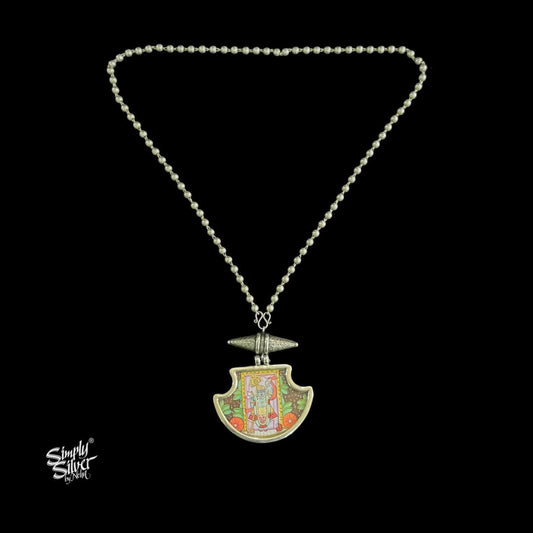 Silver Statement Ball Chain with Hand Painted Krishna Ji Necklace - MH5854