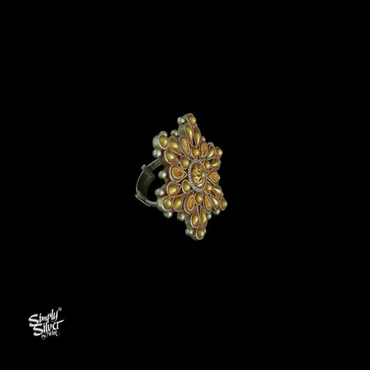 Bandhel Silver Dual Tone Flower Ring - MH5889