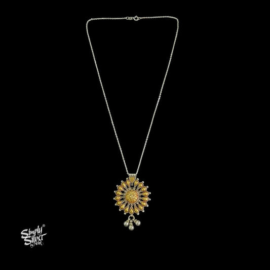 Bandhel Silver Dual tone Flower Pendant with Chain - MH5925