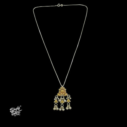 Bandhel Silver Dual Tone Flower & Ghungroos Pendant with Chain - MH5929