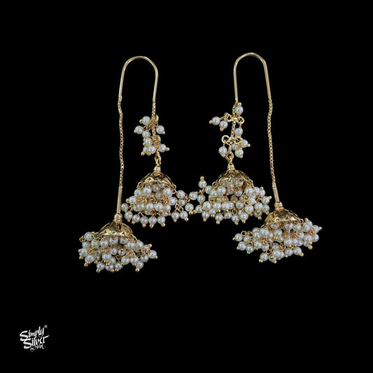 Silver Gold Polish with Long 2 Pearls Jhumka - MH5958