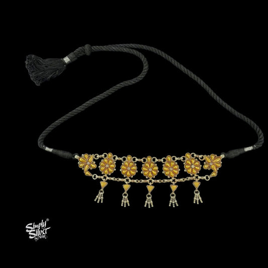 Bandhel Silver Dual Tone Flower with Small Ghungroos Choker-1