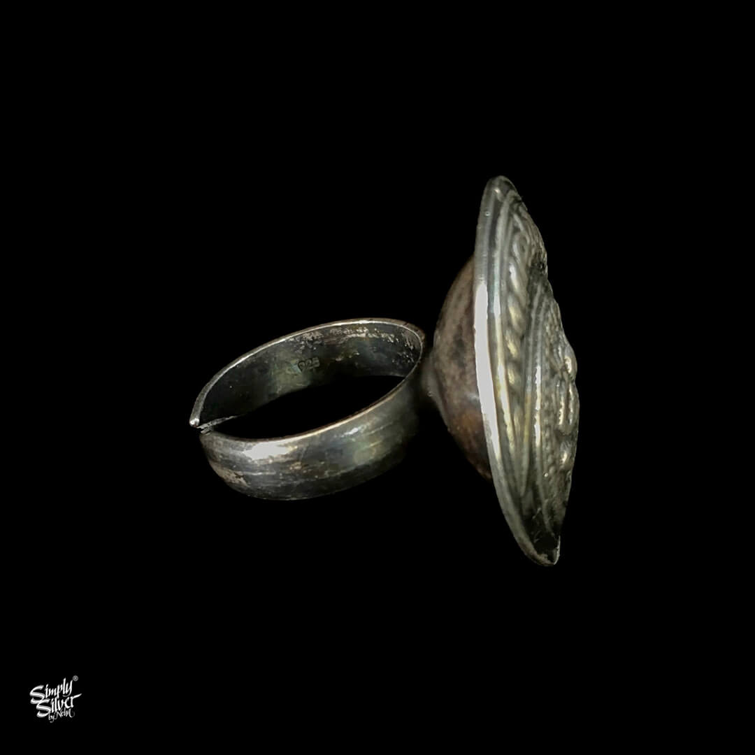 Silver Goddess Embossed Finger Ring - MH0416