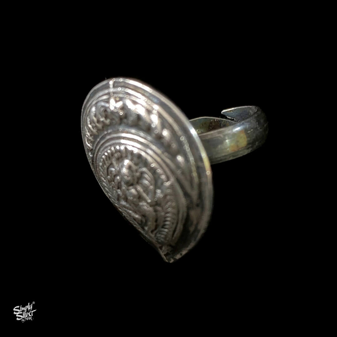 Silver Goddess Embossed Finger Ring - MH0416