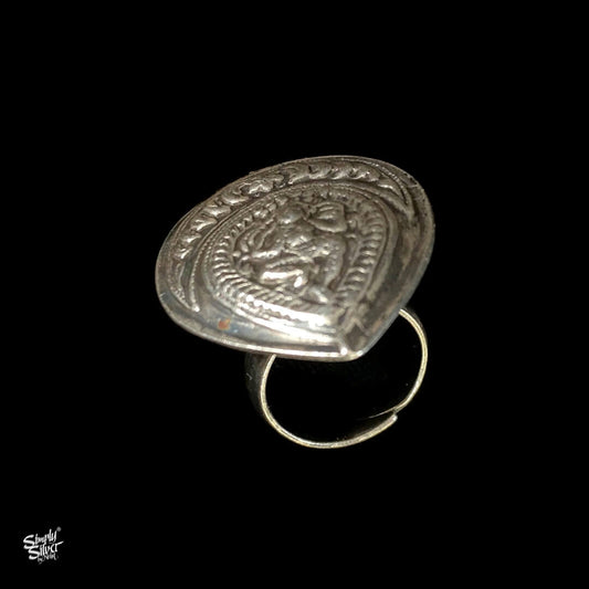 Silver Goddess Embossed Finger Ring - MH0416