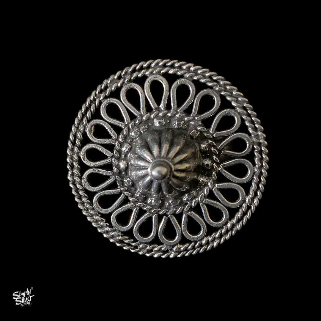 Silver Round Jaali Finger Ring - MH0431