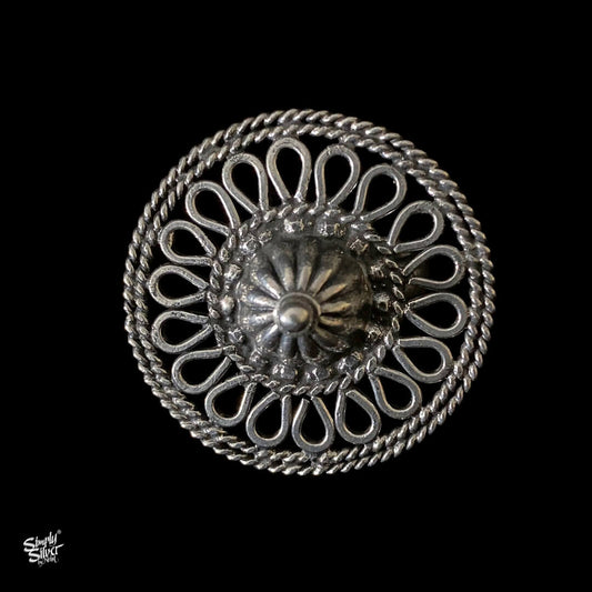Silver Round Jaali Finger Ring - MH0431