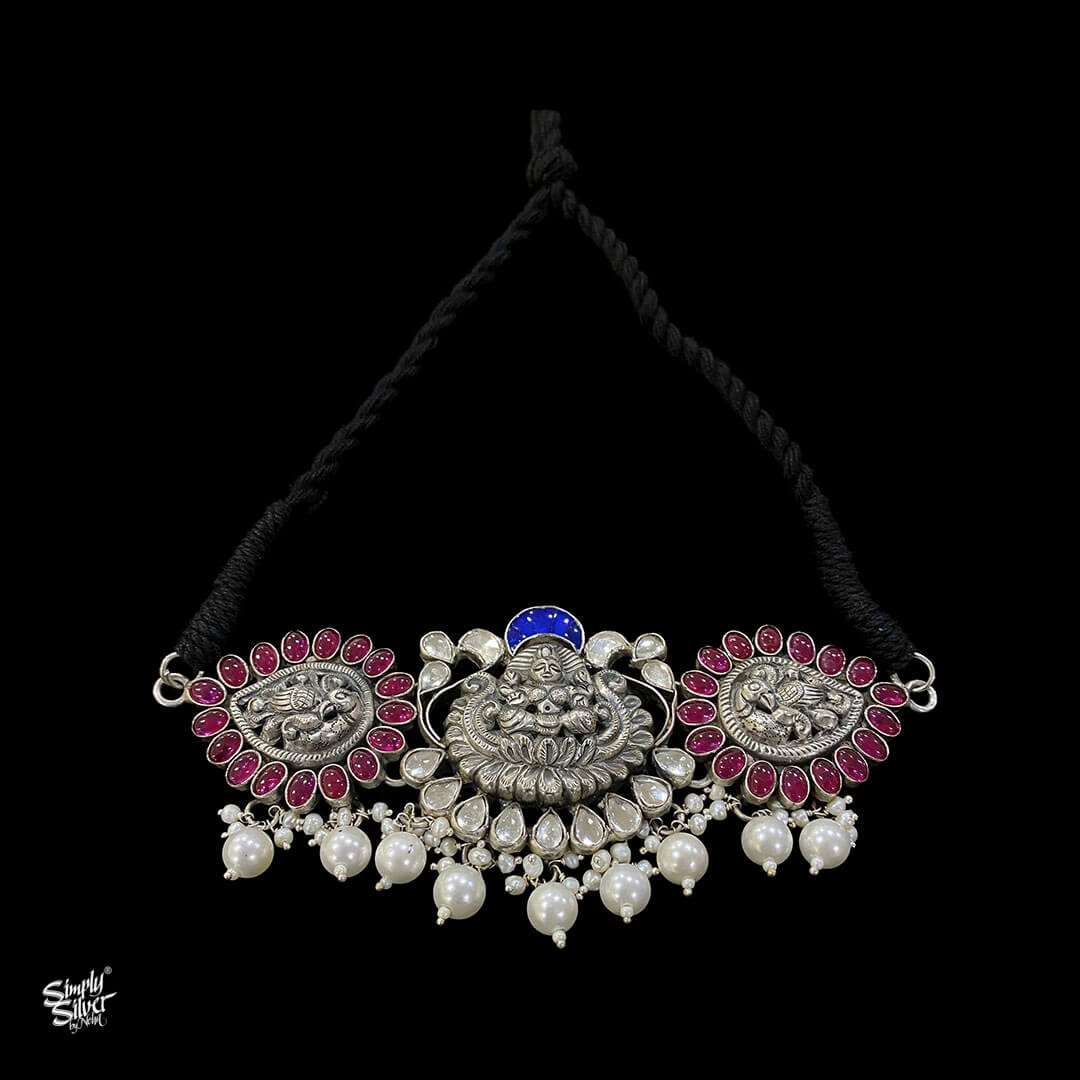 Silver Chokar with Multi Color Stones & Pearls - MH0923