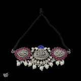 Silver Chokar with Multi Color Stones & Pearls - MH0923