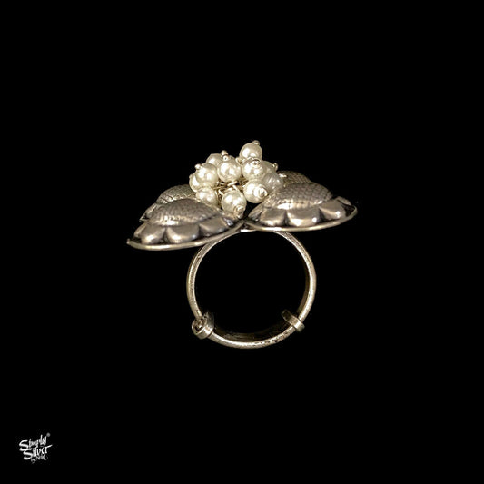 Silver Flower Ring with Pearls - MH1417