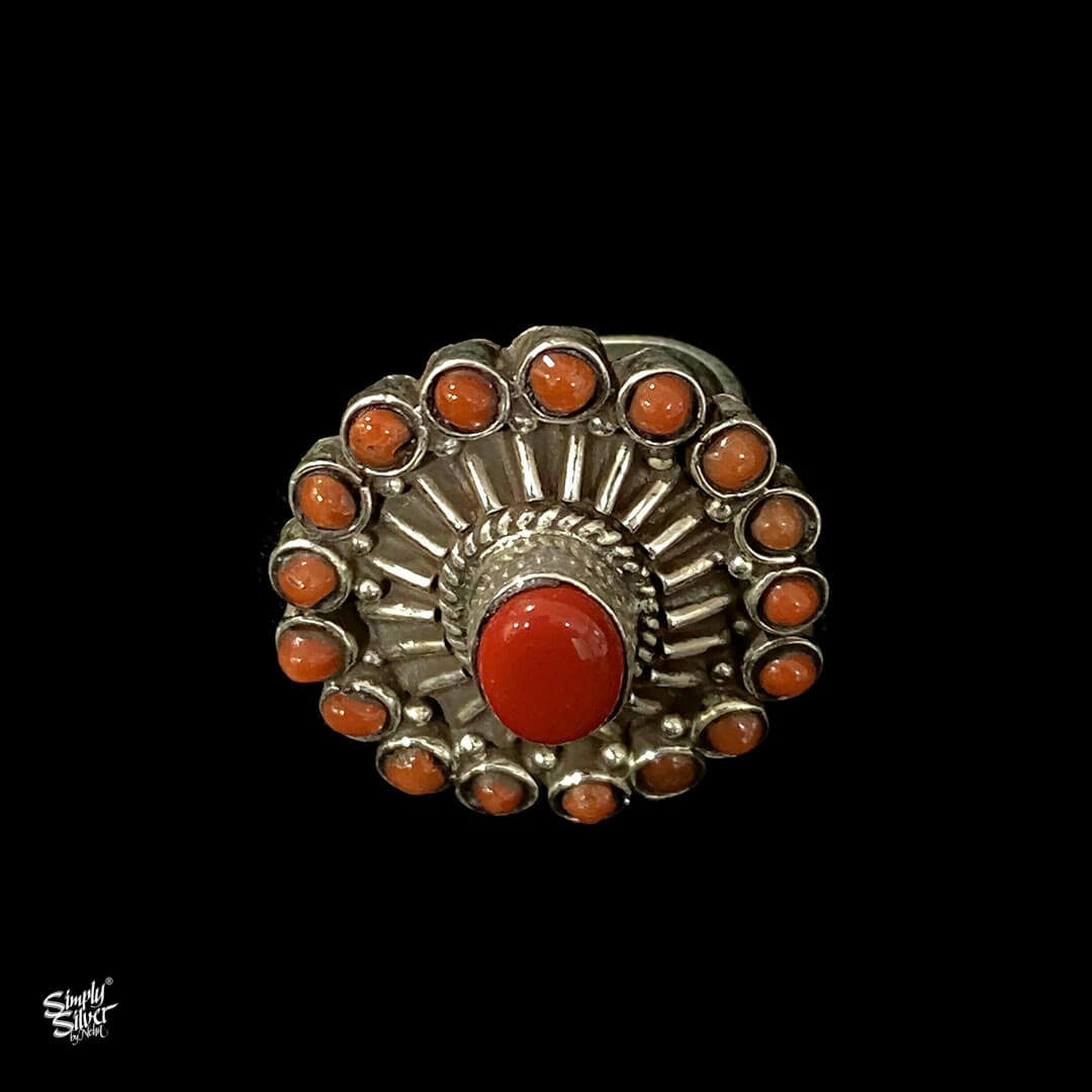 Coral Studded Flower Ring - MH1553