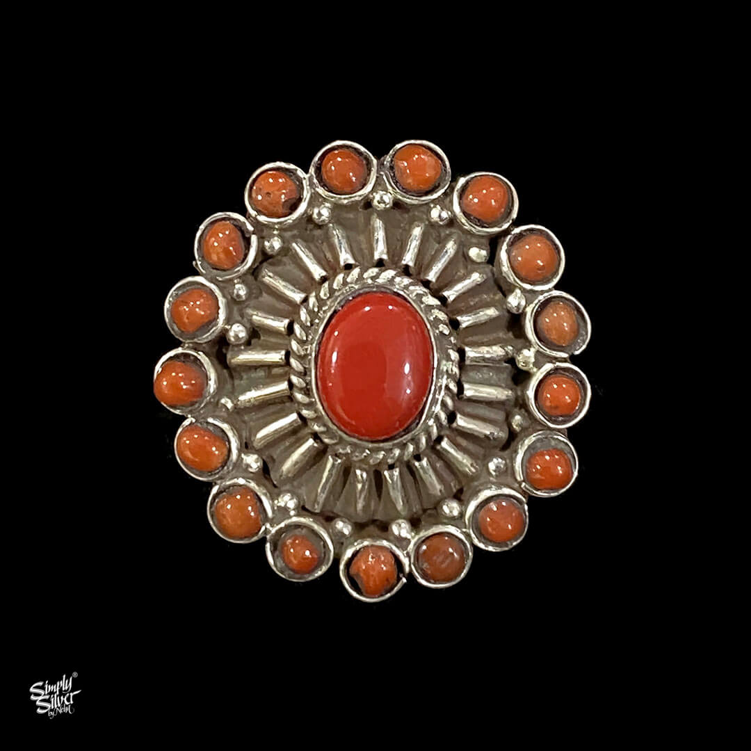 Coral Studded Flower Ring - MH1553