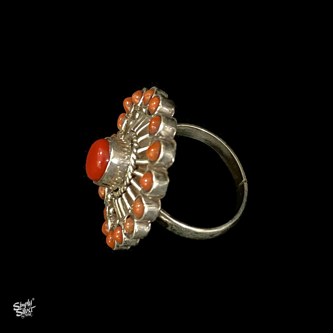 Coral Studded Flower Ring - MH1553