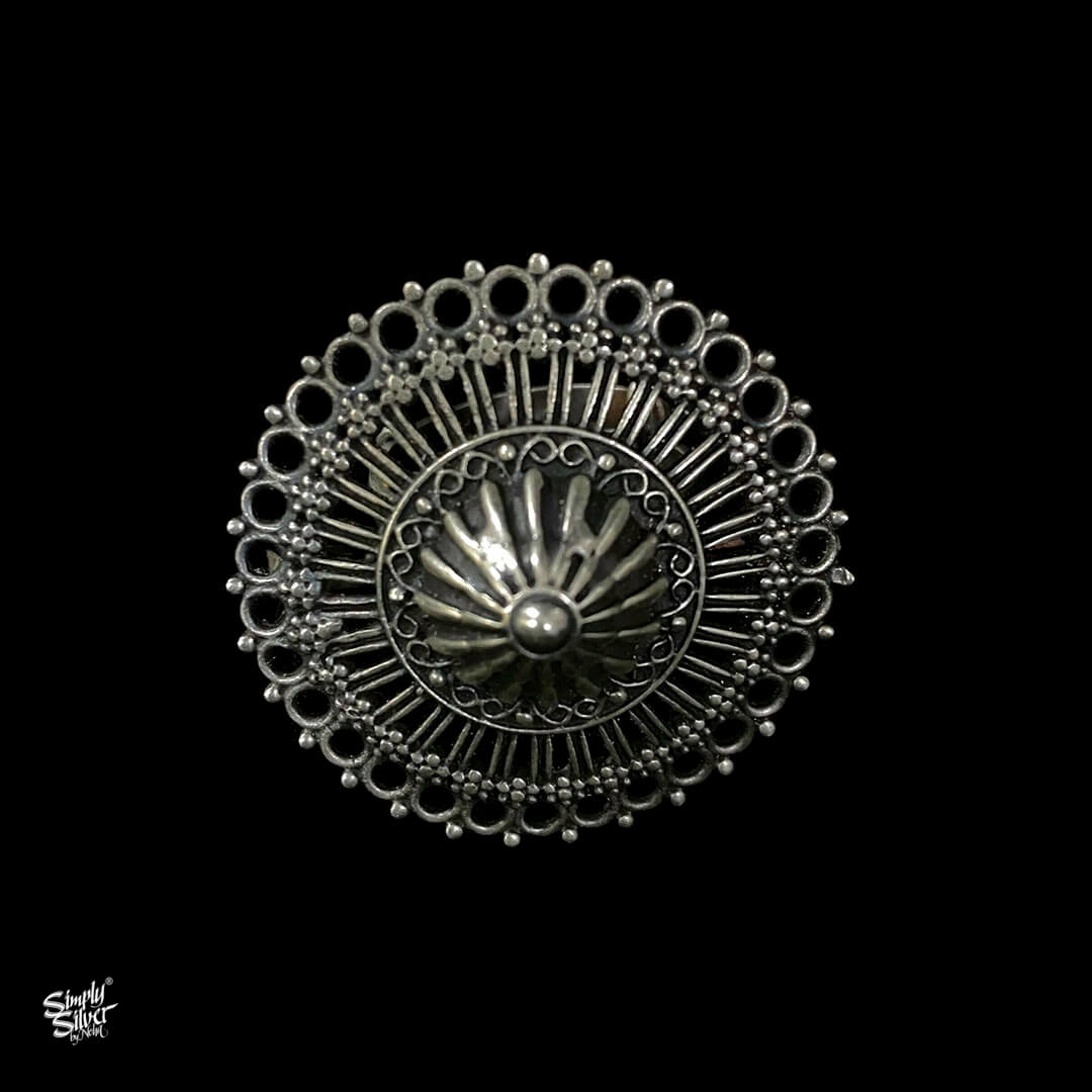 Silver Flower Jaali Ring - MH1587