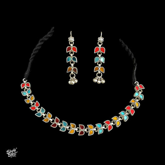 Traditional Rajasthani Multi Color Glass Set of Choker & Earrings - MH2020