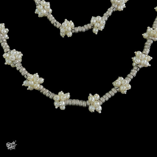 Statement Silver Beads and Pearls Double Strand Neck Piece - MH2171