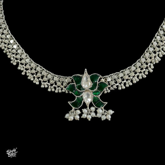 Statement Kundan & Pearl Choker with Silver Chain - MH2296