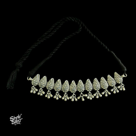 Silver Choker with Black Thread - MH2383