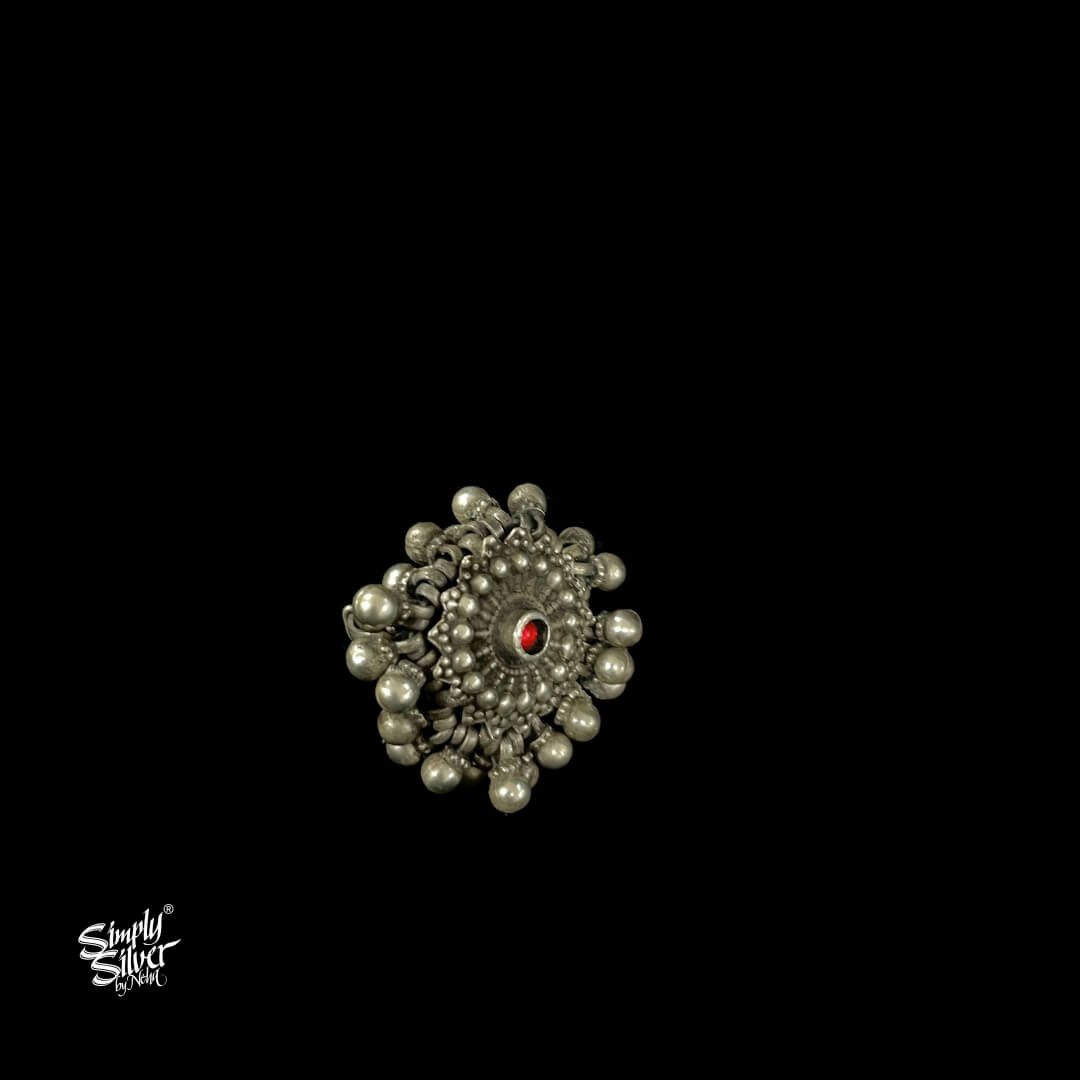 Red Stone & Ghungroos Ring - MH2483