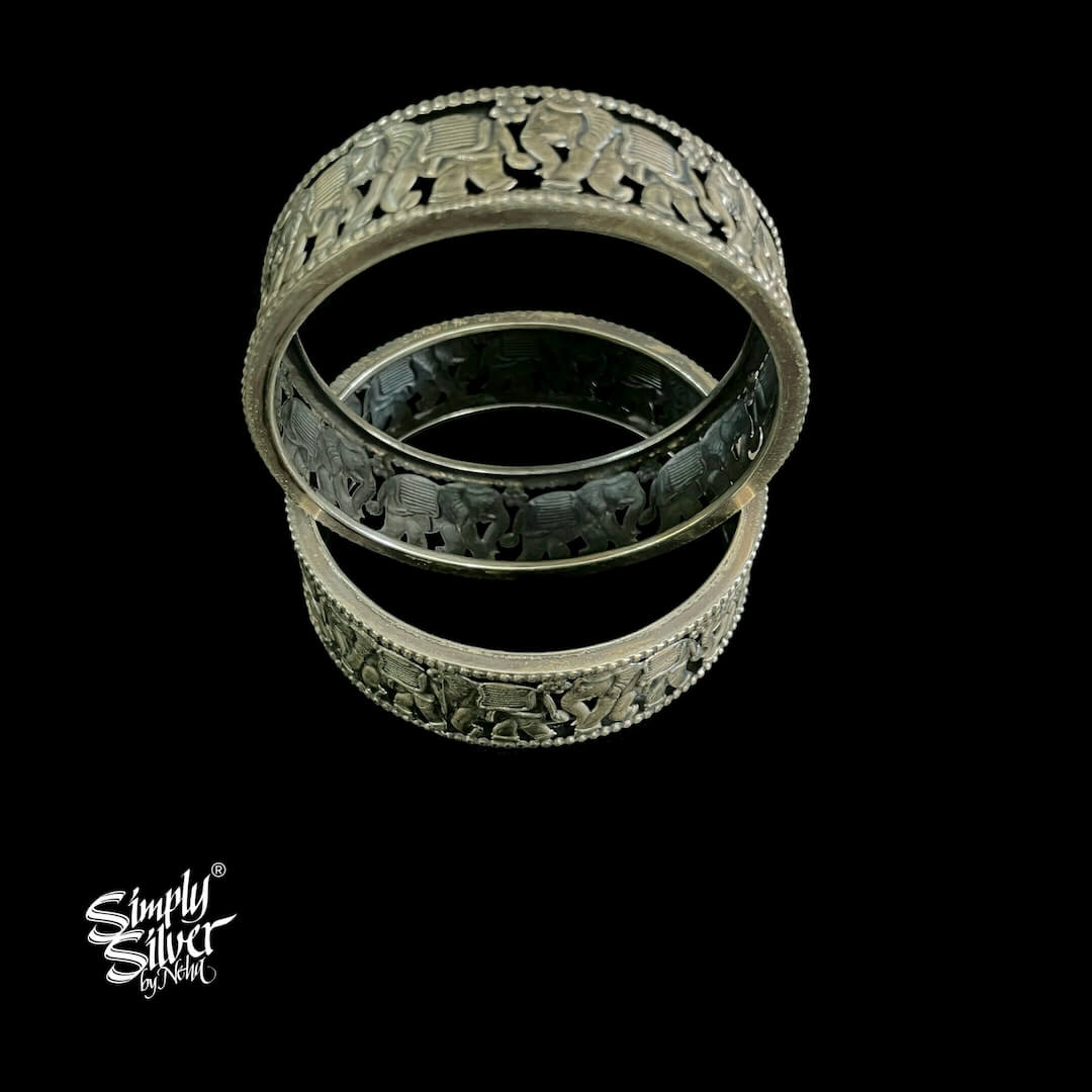 Silver Jaali Elephants Kada Pair - MH2552