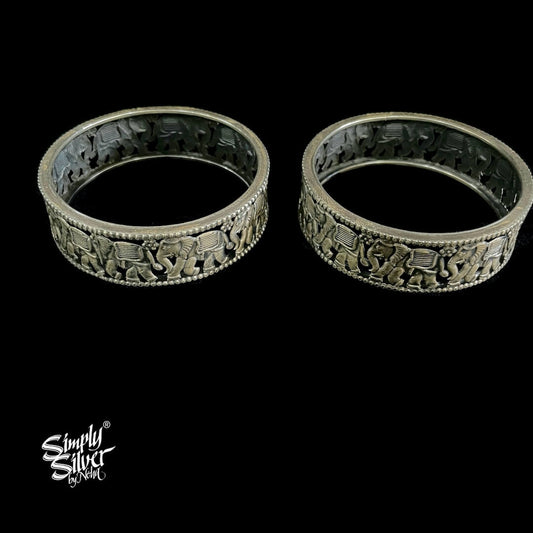 Silver Jaali Elephants Kada Pair - MH2552