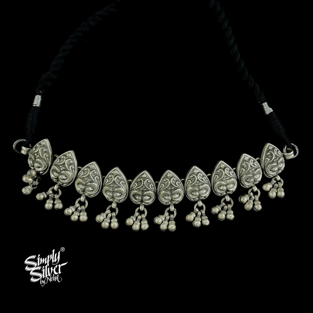 Silver Flower Choker & Earrings Set - MH2688