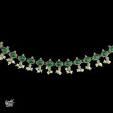 Emerald Colored Stones & Pearls Choker & Earring Set - MH2718
