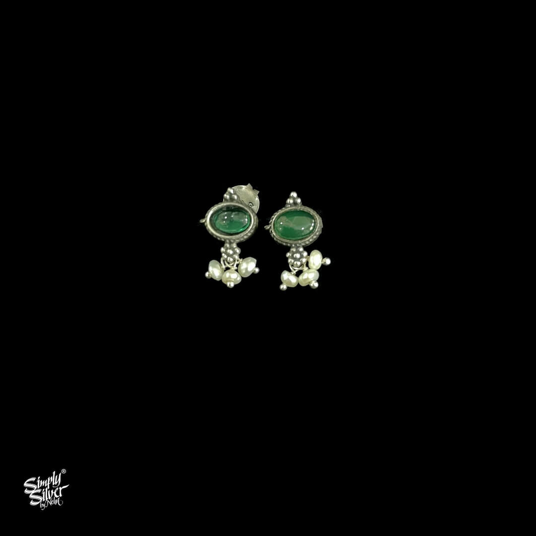 Emerald Colored Stones & Pearls Choker & Earring Set - MH2718