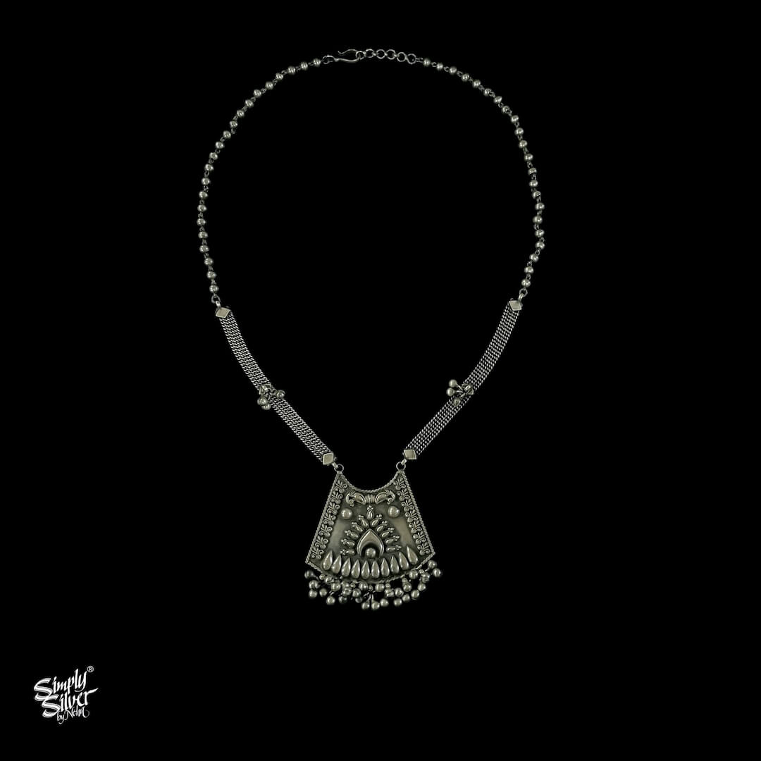 Statement Silver Flower Pendant with Silver Chain - MH2795