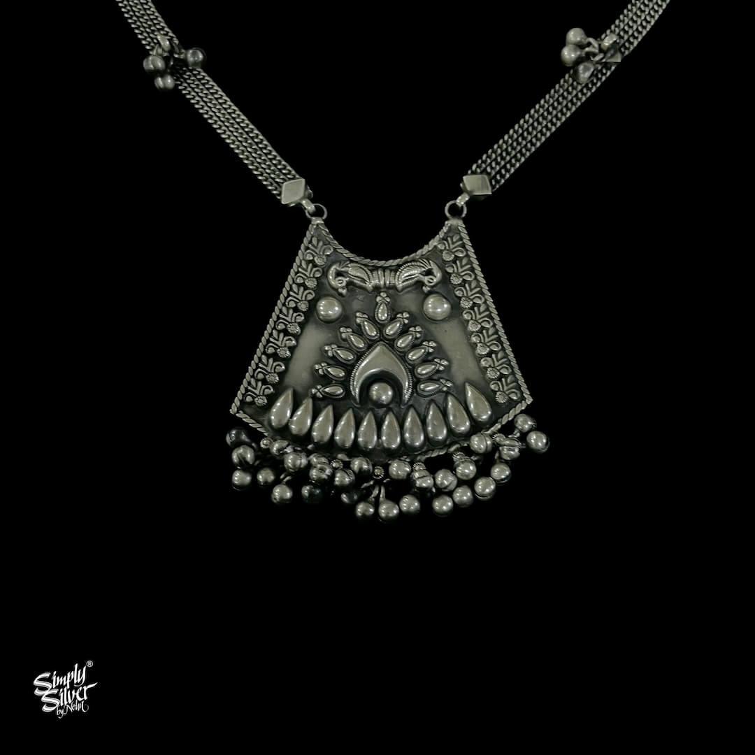 Statement Silver Flower Pendant with Silver Chain - MH2795