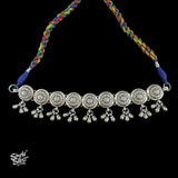 Silver Flower Choker with Multi Color Thread - MH2885