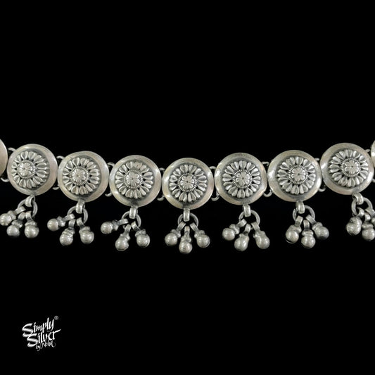 Silver Flower Choker with Multi Color Thread - MH2885