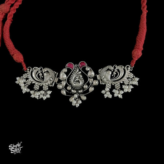 Silver Peacock & Kundan Choker with Pearls - MH3053