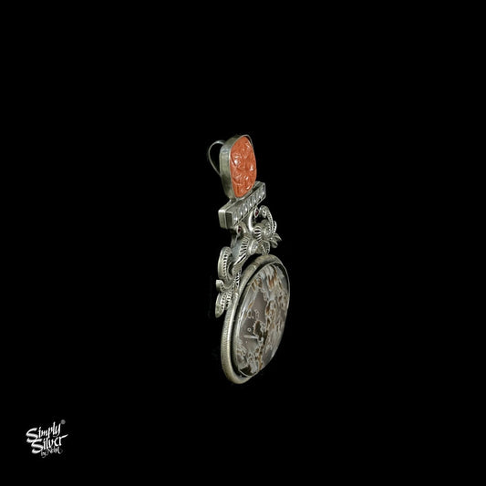 Stick Agate Stone Studded Pendant with Kundan Work - MH3057