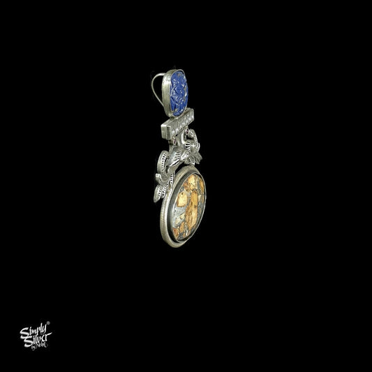 Maligano Jasper Stone Studded Pendant with Kundan Work - MH3058