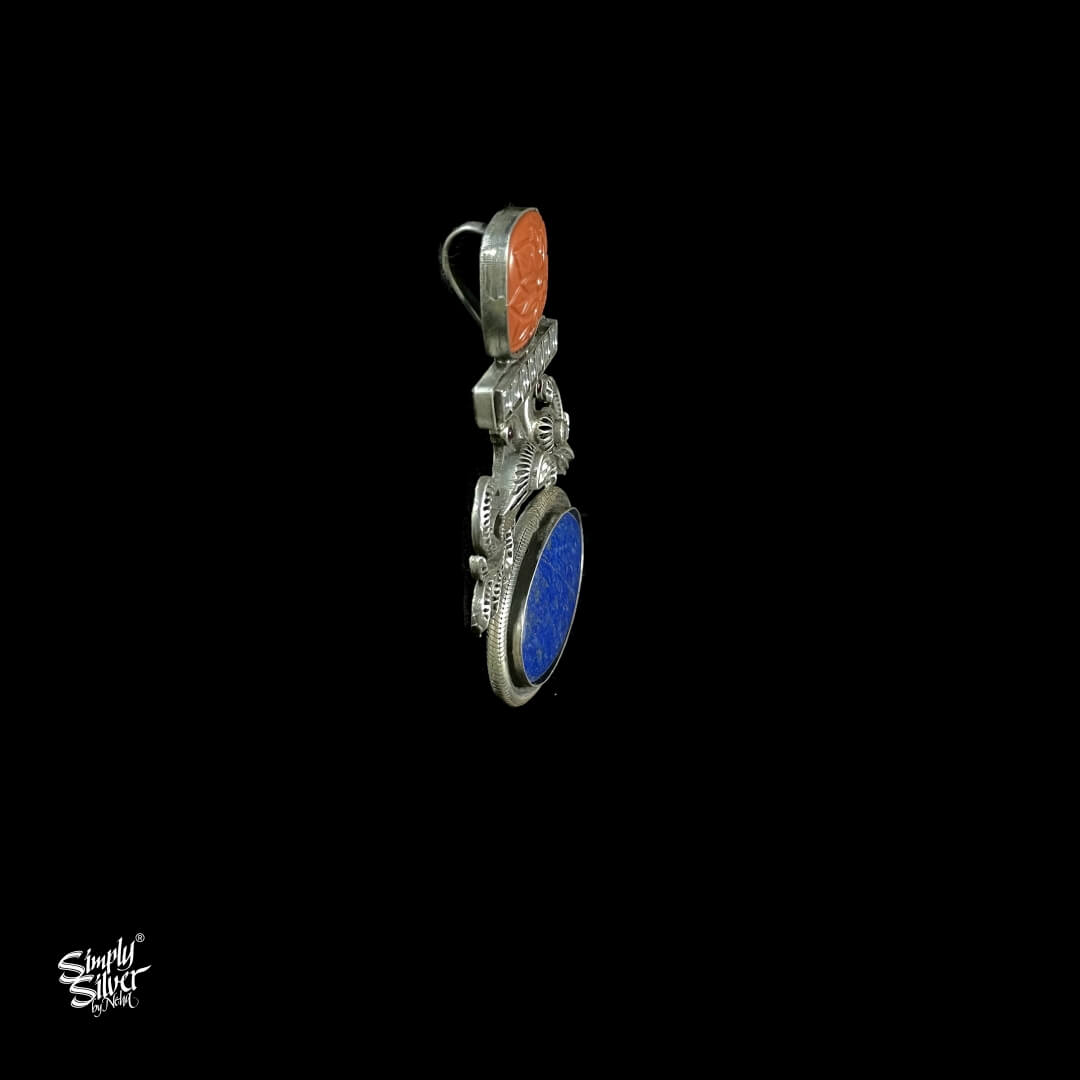 Lapis Stone Studded Pendant with Kundan Work - MH3065