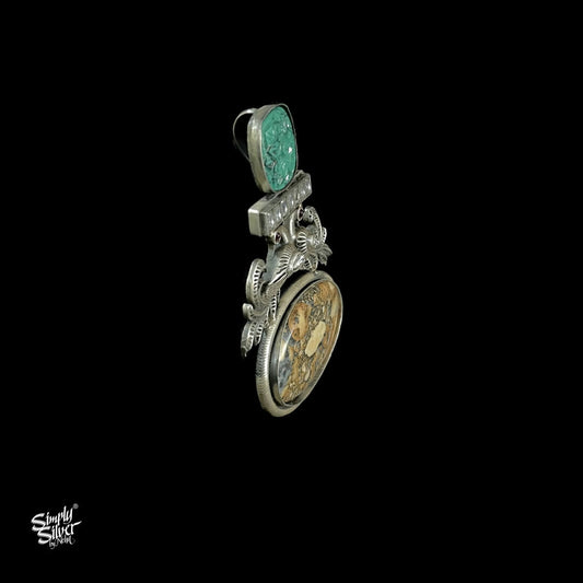 Maligano Jasper Stone Studded Pendant with Kundan Work - MH3067