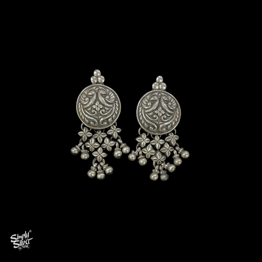 Silver Flower  & Peacock Choker & Earrings Set - MH3273