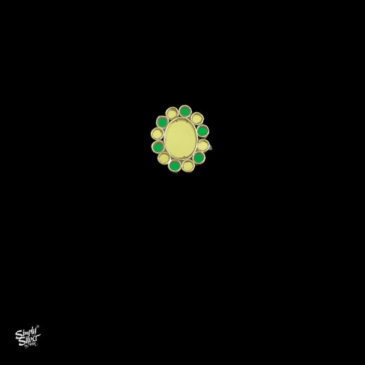 Silver Multi Color Glass Flower Ring - MH3409