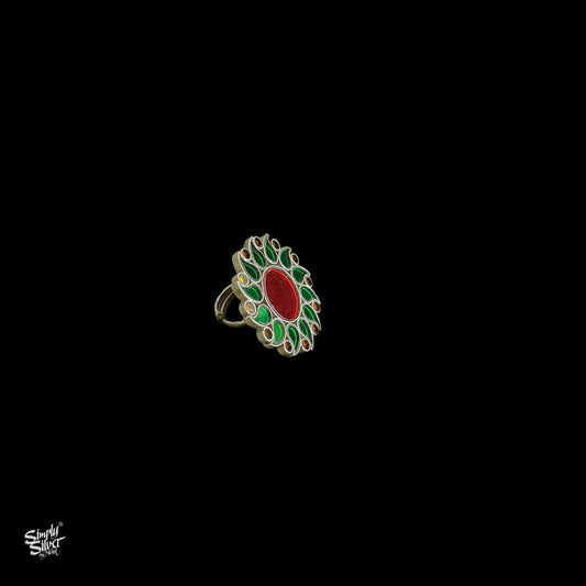 Multi Color Glass Flower Ring - MH3474