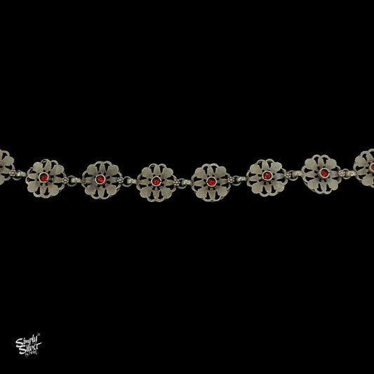 Silver Jaali Choker with Red Stones  - MH3498