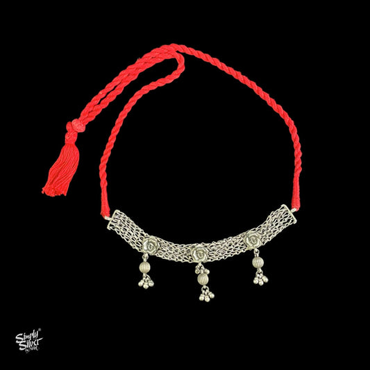 Statement Silver Rose & Chains Choker - MH3745