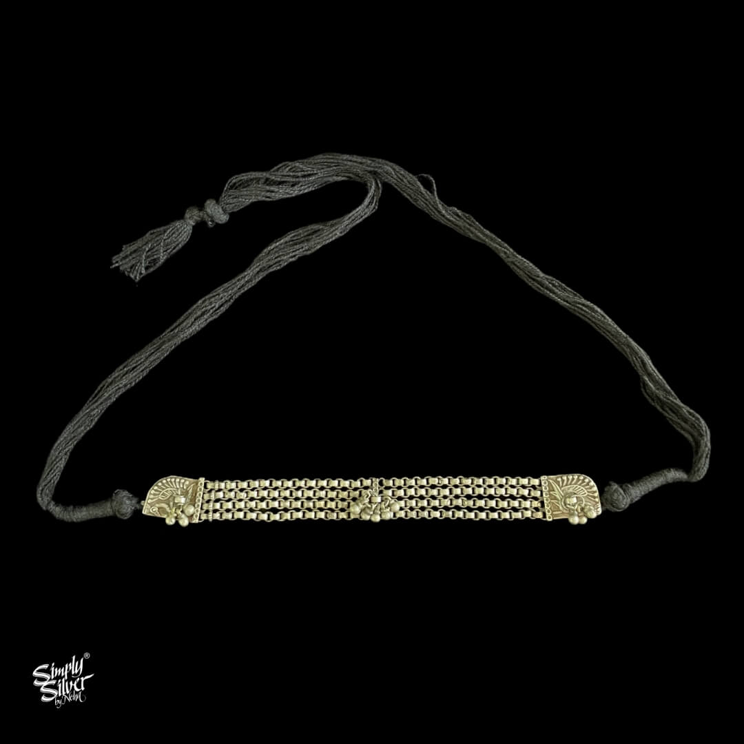 Statement Tribal Silver Chain Choker with Peacocks & Ghungroos - MH3791
