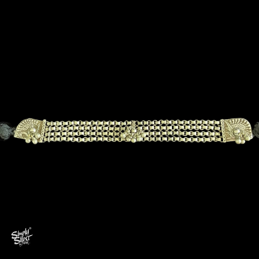 Statement Tribal Silver Chain Choker with Peacocks & Ghungroos - MH3791